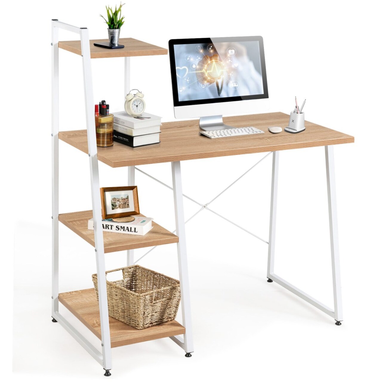 Gymax Computer Study Desk Writing Table Workstation w 4 Tier